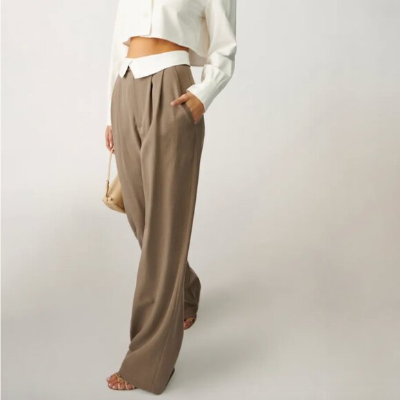 Reformation Stevie Wide Leg Pant Trouser Tan Mushroom Size 2 - Picture 1 of 10